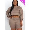 Slickblue Plus Size Taupe Crop Top and Shorts Set, Stretch Knit Lounge Set, Casual Fit, Size 1XL-3XL - 3 of 4