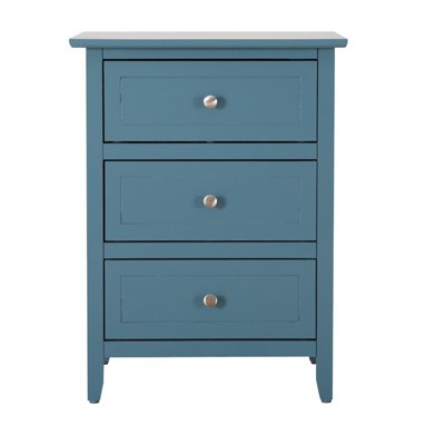 Teal 3-Drawer Solid Wood Nightstand with Nickel Hardware