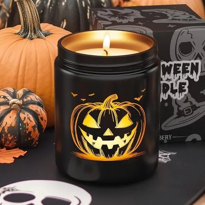 Halloween Decor Indoor-Halloween Gifts Candles for Women with LED Pumpkin Face,Fall Candles with Pumpkin Spice Scent Over 40 Hours of Burn Time