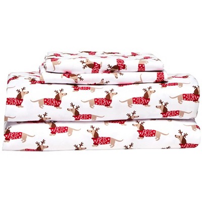 NWT Kate Spade Festive 2024 Daschunds KING Flannel Sheet Set