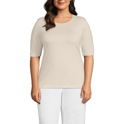 Lands' End Women's Lightweight Jersey Skimming Elbow Sleeve Crew Neck T-shirt