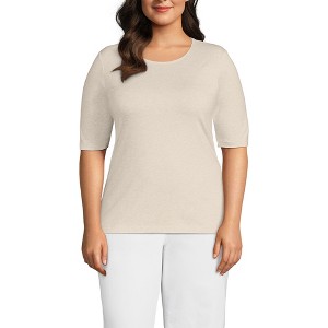 Lands' End Women's Lightweight Jersey Skimming Elbow Sleeve Crew Neck T-shirt - 1 of 3