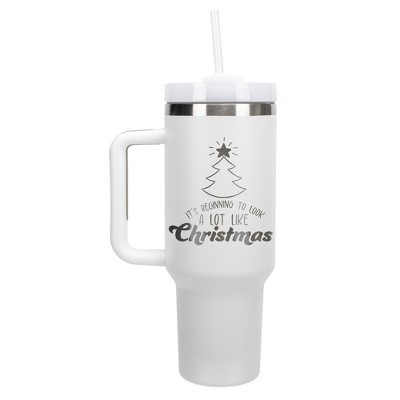 100 North It's Beginning To Look A Lot Like Christmas Tree Wrap-Around 40 Oz. Stainless Steel Water Bottle Coffee Mug, Spill & Leak Resistant, Travel