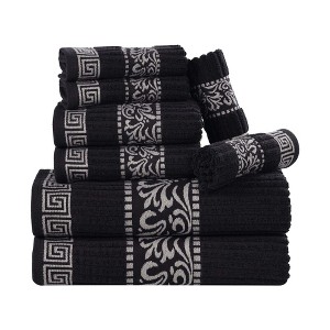 100% Cotton Medium Weight Floral Infinity Trim 8 Piece Bathroom Towel Set by Blue Nile Mills - 1 of 4