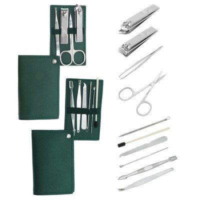 Unique Bargains Rotation Nail Clipper Kit Blackish Green 10-piece Set