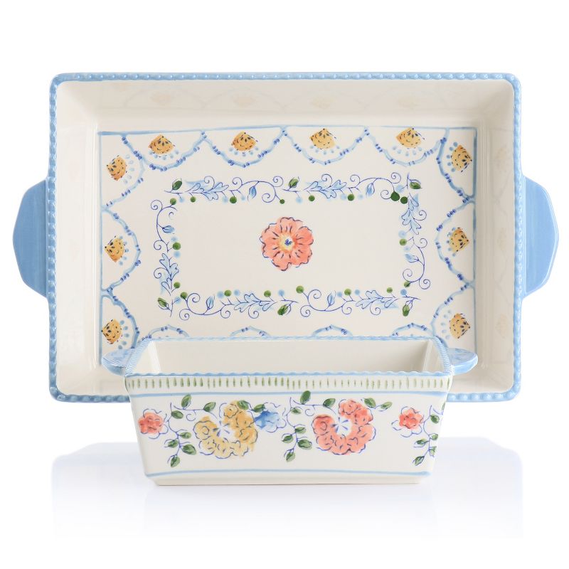 Gibson Elite Anaya 2 Piece Rectangle Stoneware Bakeware Set with Hand Painted Designs, 2 of 7