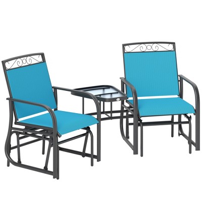 Outsunny Outdoor Glider Chairs with Coffee Table, Patio 2-Seat Rocking Chair Swing with Breathable Sling for Backyard, Garden and Porch