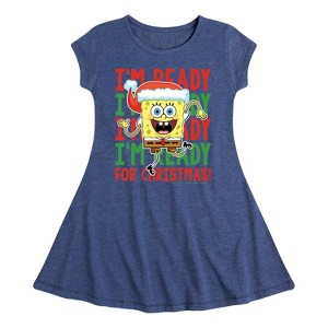 Girls' - SpongeBob SquarePants - I'm Ready For Christmas Fit & Flair Cap Sleeve Dress - 1 of 4