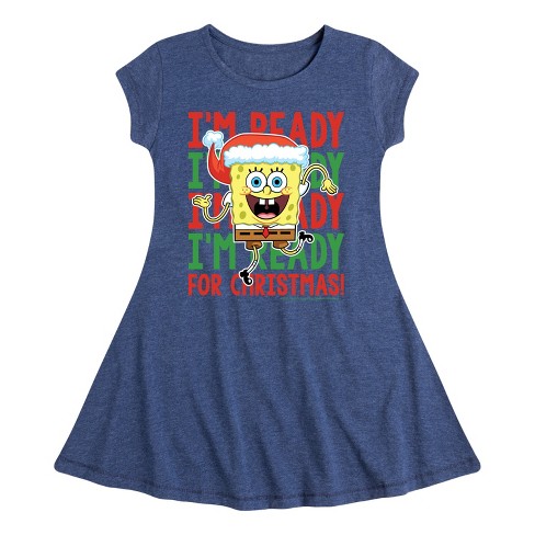 Girls' - SpongeBob SquarePants - I'm Ready For Christmas Fit & Flair Cap Sleeve Dress - image 1 of 4