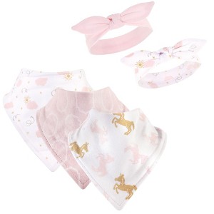 Yoga Sprout Baby Girl Cotton Bandana Bibs and Headbands 5pk, Unicorn, One Size - 1 of 1