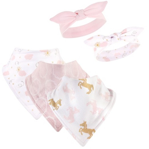 Yoga Sprout Baby Girl Cotton Bandana Bibs and Headbands 5pk, Unicorn, One Size - image 1 of 1