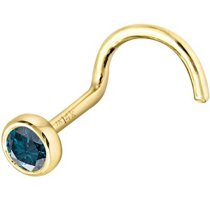 Jewelry Avalanche 22G 14K Gold Bezel-set Blue Diamond Nose Screw Nose Stud - 1 of 3