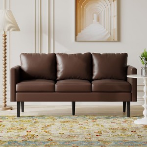 Mid-Century Modern Accent 3-Seater Sofa, Living Room Sofa With Wooden Legs, Comfy Upholstered Couch - 1 of 4