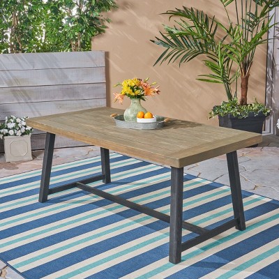 Acacia Wood Rectangular Outdoor Dining Table in Sandblasted Gray and Black
