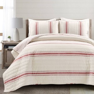 Farmhouse Striped Reversible Quilt Bedding Set - Lush Décor - 1 of 4