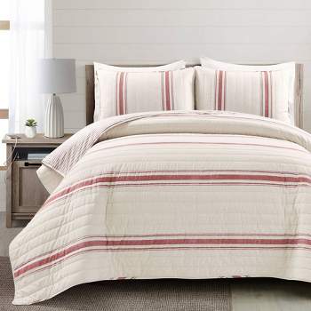 Farmhouse Striped Reversible Quilt Bedding Set - Lush Décor
