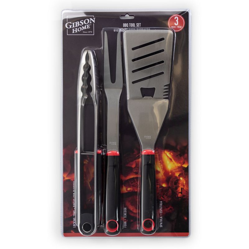 Gibson Home Huckleberry 3 Piece Stainless Steel BBQ Tool Set in Black and Red, 5 of 11