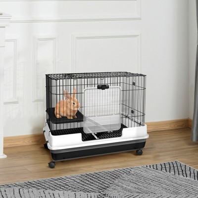 Black 2-Level Small Animal Cage with Wheels and Removable Tray