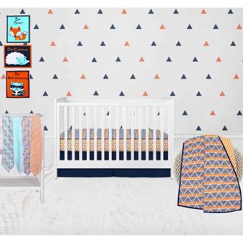 Bacati - Boys Triangles Orange Navy 10 pc Crib Bedding Set with 4 Swaddling Blankets