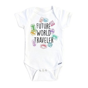 Traveler Stamps Onesie® Baby Boy Girl Clothes Infant Bodysuit Funny Cute Newborn GS1 - 1 of 3