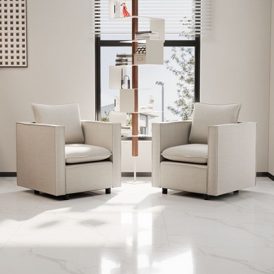 NicBex Couches for Living Room Single Sofa Chair Set of 2 Premium Fabric Upholstered Modern Comfortable Sofa Couch with Soft Breathable Seat, Beige