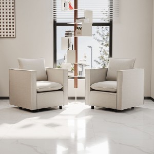 NicBex Couches for Living Room Single Sofa Chair Set of 2 Premium Fabric Upholstered Modern Comfortable Sofa Couch with Soft Breathable Seat, Beige - 1 of 4