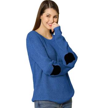 Allegra K Women's Pullover Drop Shoulder Elbow Patch Pullover Loose Sweater