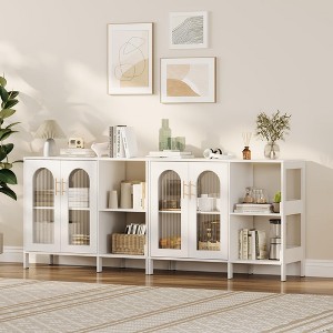 2PCS White Storage Cabinet W/Glass Door,Open Shelves,Sideboard Buffet Cabinet,2-Tier Floor Storage Cabinet for Living Room,Bathroom,Kitchen,Entway - 1 of 4