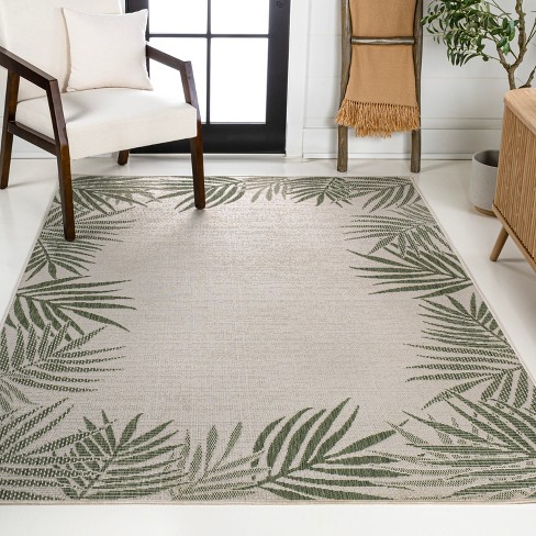 Isla Coastal Cottage Palm Frond Border Green/cream 5 Ft. X 8 Ft. Indoor ...