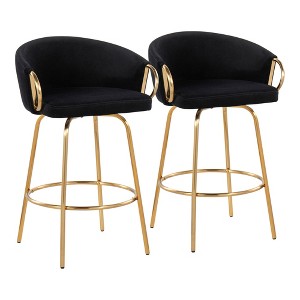 24" Velvet Contemporary/Glam Swivel Counter Stool with Low Rounded Back and Metal Frame for Kitchen or Home Bar, Set of 2 - 1 of 4
