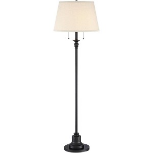 360 Lighting Spenser Rustic Farmhouse Floor Lamp 58" Tall Oiled Bronze Metal Off White Linen Empire Shade for Living Room Bedroom Office House Home - 1 of 4