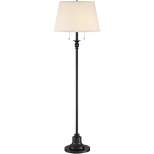 360 Lighting Traditional Floor Lamp 58" Tall Oiled Bronze Linen Fabric Drum Shade for Living Room Reading Bedroom Office