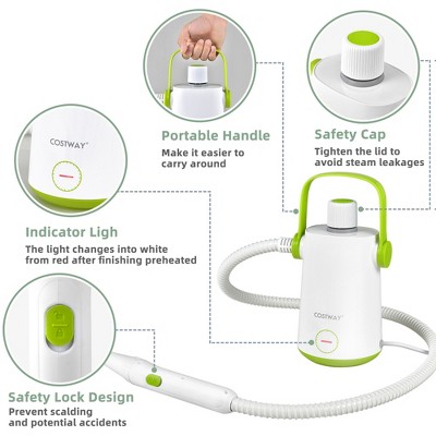 Costway 1000W Green and White Portable Hand-held Steam Cleaner with Accessories