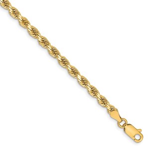 Black Bow Jewelry 14k Yellow Gold 3.25mm Diamond Cut Solid Rope Chain Bracelet - 1 of 3