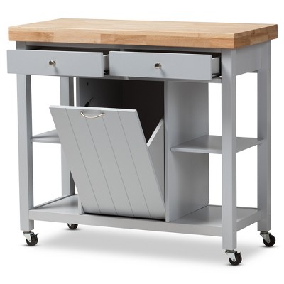 Light Gray Rubberwood Kitchen Island Cart with Storage