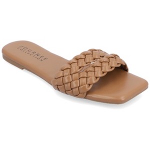Journee Collection Womens Medium and Wide Width Sawyerr Dual Braided Band Slide Sandals - 1 of 4
