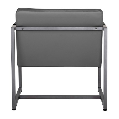 Gray Leather and Metal Mid-Century Modern Accent Chair