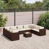 vidaXL 10 Piece Patio Lounge Set w/Cushions - Brown Poly Rattan - Modular Design, Outdoor Garden/Deck Furniture, Steel Frame, Tempered Glass Table - 2 of 4