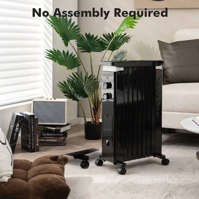 Black 1500W Oil Filled Radiator Heater with Thermostat and Humidifier