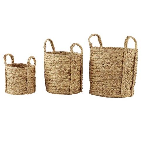 Hand Woven Soft Planter Basket, Natural Stripe