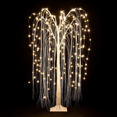 LuxenHome Lighted LED 3.9Ft White Willow Tree, Artificial Willow Tree with Metal Base