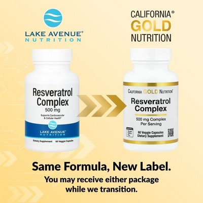 California Gold Nutrition Resveratrol Complex, 60 Veggie Capsules