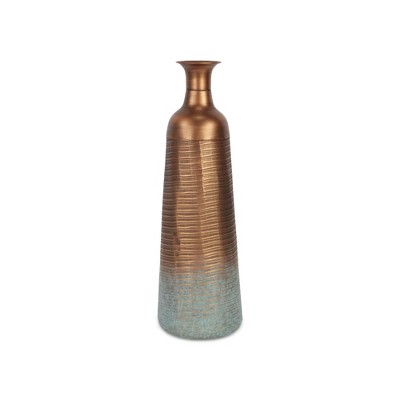 HomeRoots 24" Copper And Teal Abstract Tapered Metal Table Vase