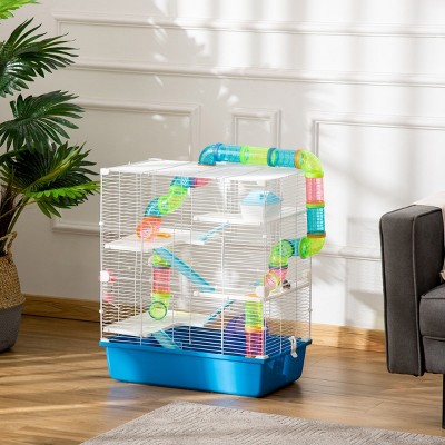 Extra Large 5 Tier Hamster Cage with Tunnels Tubes Wheel and Accessories Portable Habitat for Small Pets with Carry Handles - LAOTIES