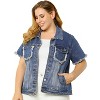 Agnes Orinda Women's Plus Size Spring Trend Denim Short Sleeve Distressed Jacket with Pockets - 2 of 4
