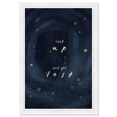 15" x 21" Look Up And Get Lost Astronomy and Space Framed Art Print - Wynwood Studio: Modern Vertical Wall Decor with White Plastic Frame