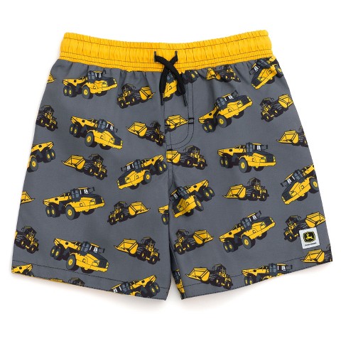 John Deere Little Boys' Allover Print Elastic Waist Board Shorts Grey Yellow 5