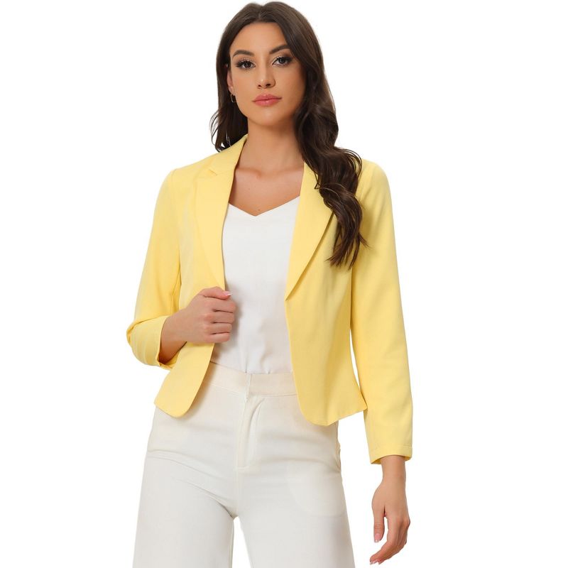 Allegra K Women's Open Front Office Work Long Sleeve Suit Blazer, 1 of 6