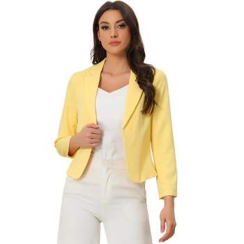 Allegra K Women's Open Front Office Work Crop Long Sleeve Suit Blazer