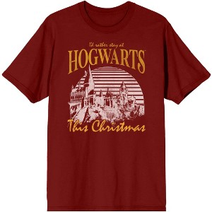 Harry Potter I'd Rather Stay At Hogwarts This Christmas Men's Cardinal Graphic Tee - 1 of 2